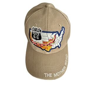 US Route 66 The Mother Road Trucker Hat Beige One Size Fits Most